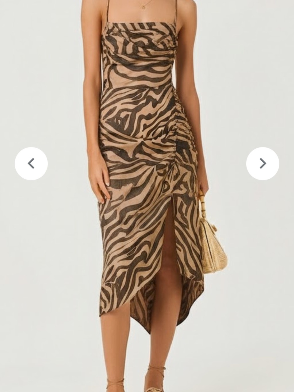Anthropologie Zebra-Print Midi Slip Dress in Black and Tan